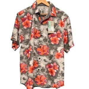 NWT Tommy Bahama The Coconut Point Shirt Medium Gray Floral Tencel Resortwear
